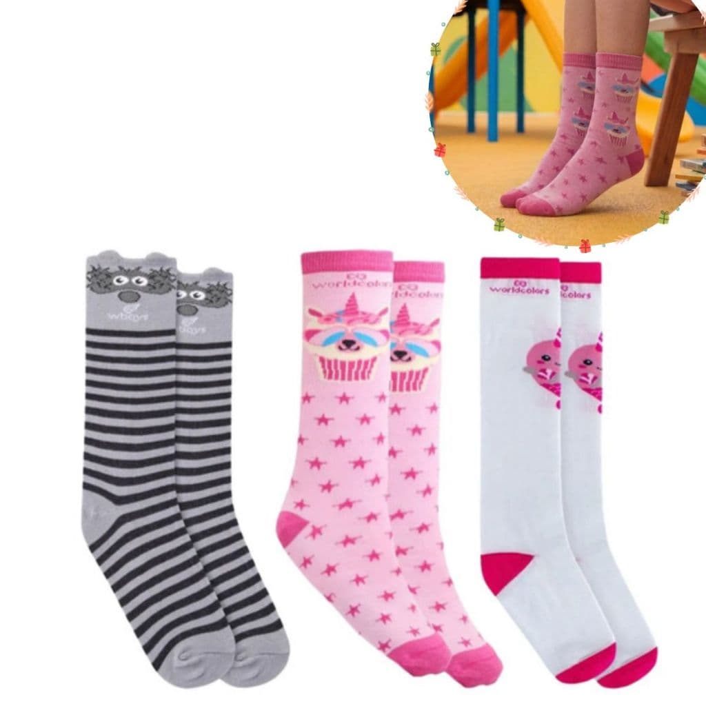 Kit 3 Pares Meia Infantil Cano Alto Menina Estampada Escolar Meninas Divertida