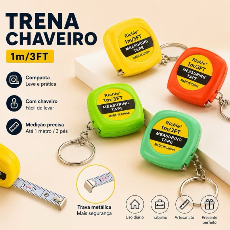 Kit de Chaveiros Trena Com 1 Metro Colorido
