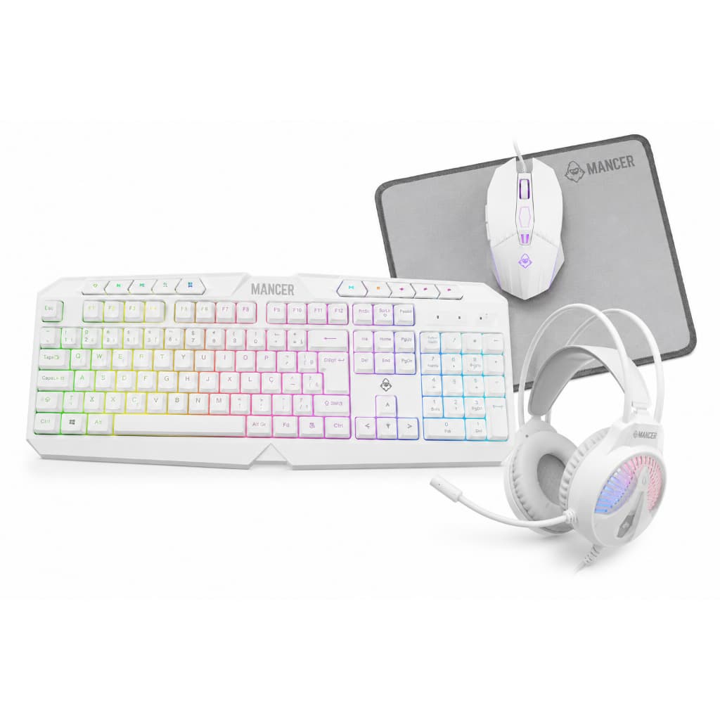 Teclado, Mouse, Fone Headset E Mouse Pad Gamer 4x1 Branco Branco kit completo para todos os pc gamer
