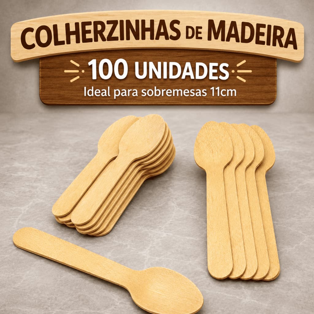 100 Mini Colheres Descartaveis De Madeira Biodegradavel Doces e Festas Lembrancinhas