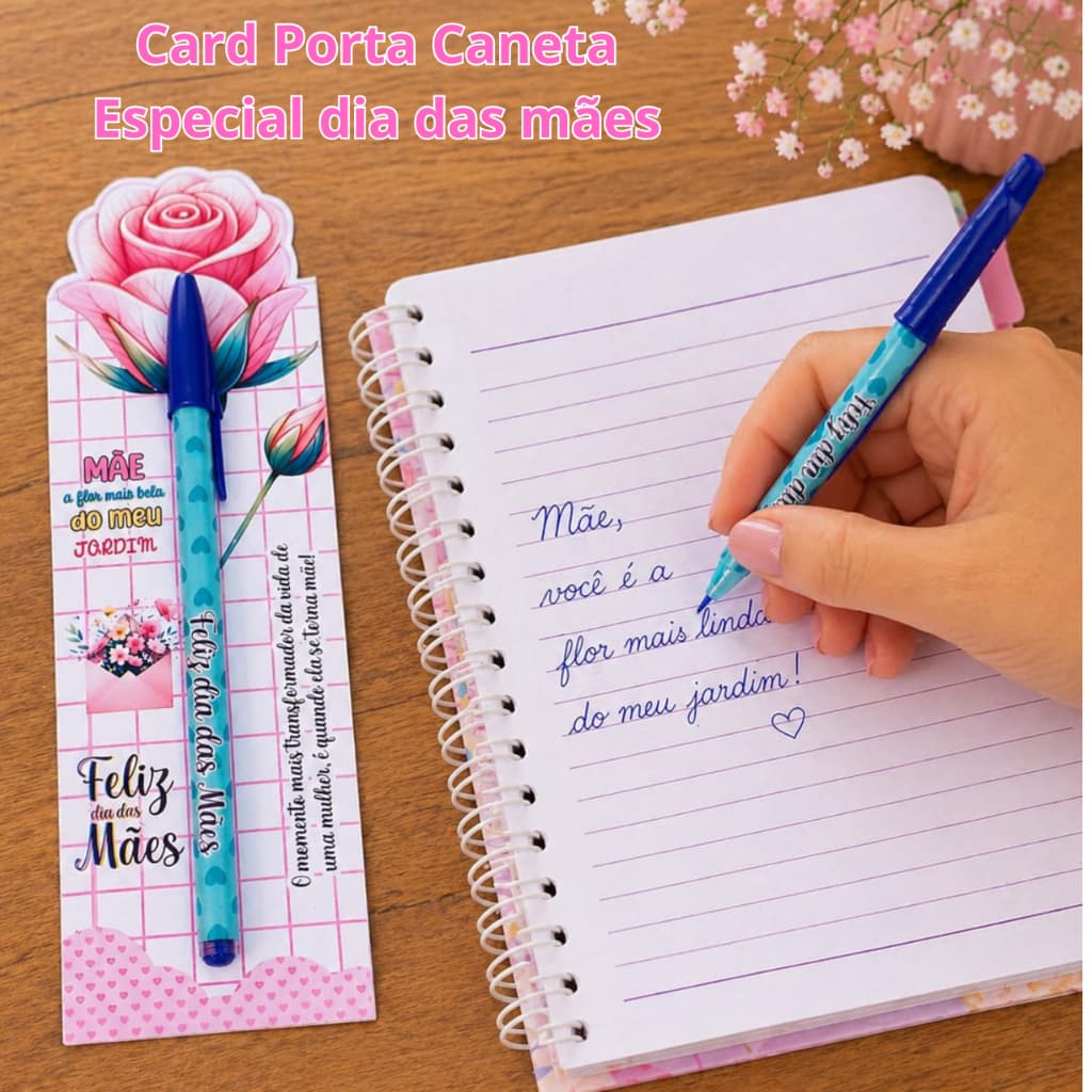 Card Porta Caneta Dia das Mães-Lembrancinha Criativa-Brinde para Clientes-Mimo com Caneta Presente