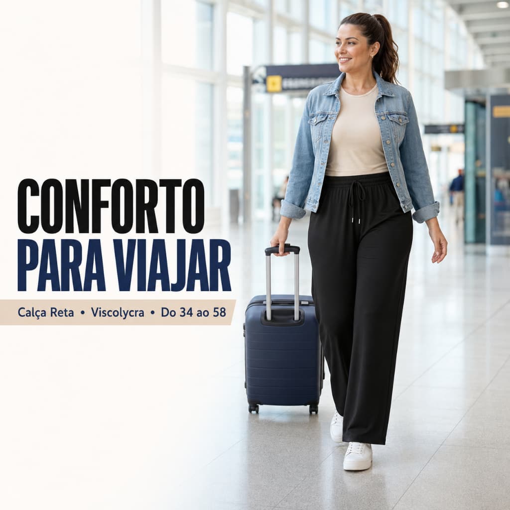 Calça Feminina Basica Plus Size Viajar Reta Social Casual Look Confortável  Bolso M ao G3 Versátil