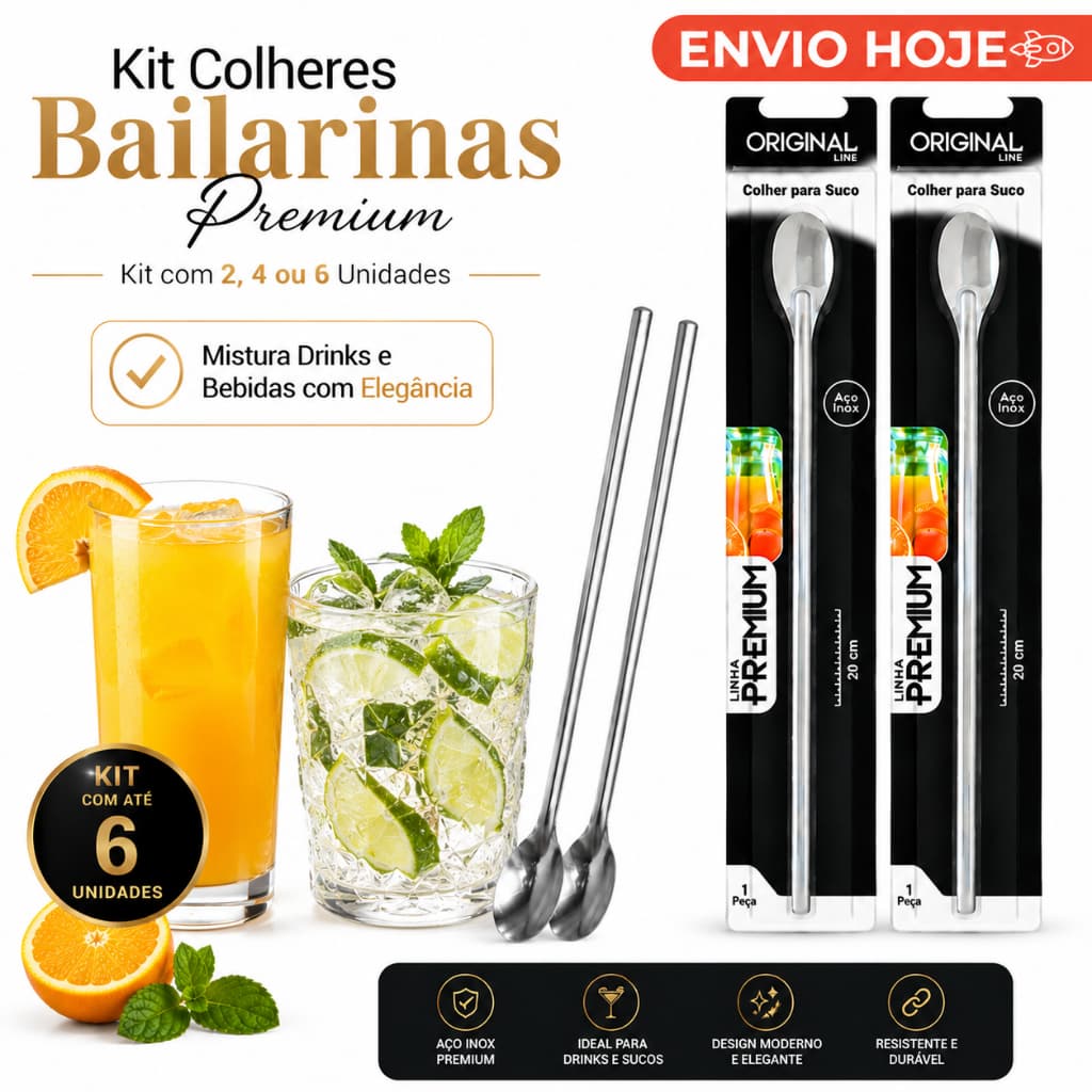 Kit 2 4 6 Colheres Bailarinas 20CM - Utensílio de uso domésticos para Bebidas
