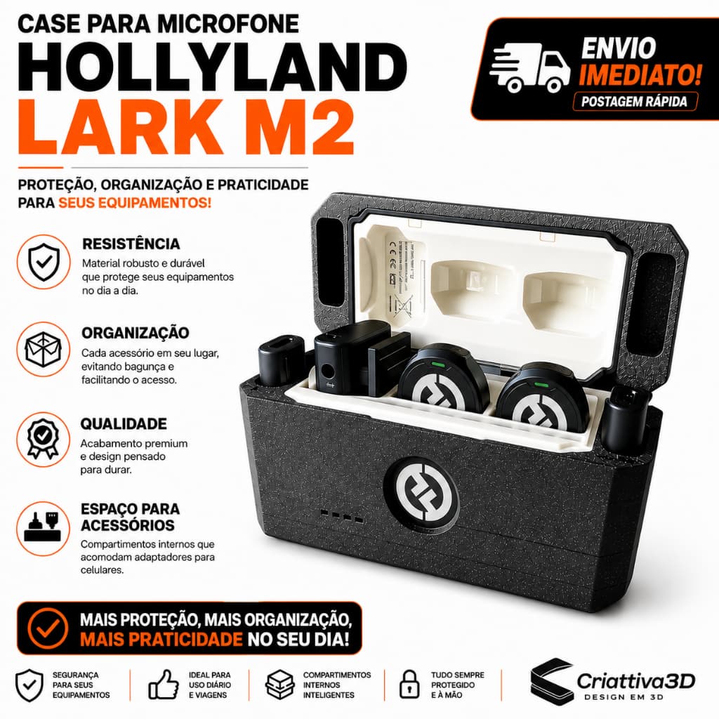 Case Estojo Hollyland Lark M2 Capa Protetora Anti Impacto Completa Para Todos Os Acessórios Premium