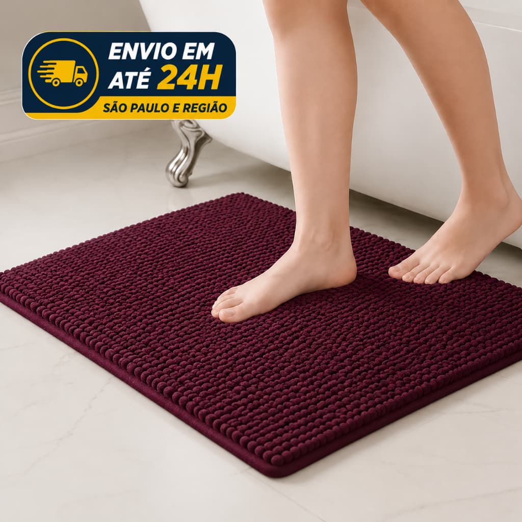 Tapete de Banheiro 100% Poliéster Antiderrapante Macarrão Bolinha para Box 38x58cm