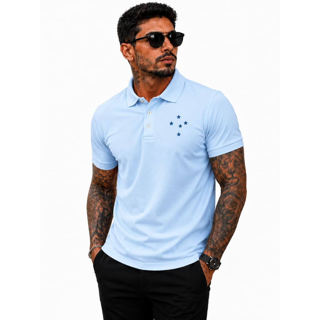 Camisa masculina polo estrela esportiva malha piquet 3 botões