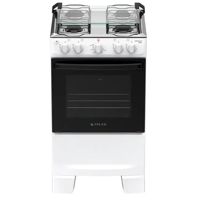Fogão Atlas Mônaco Plus 4 Bocas Branco A Gás Automático com Mesa de Inox Forno Bivolt 127/220v