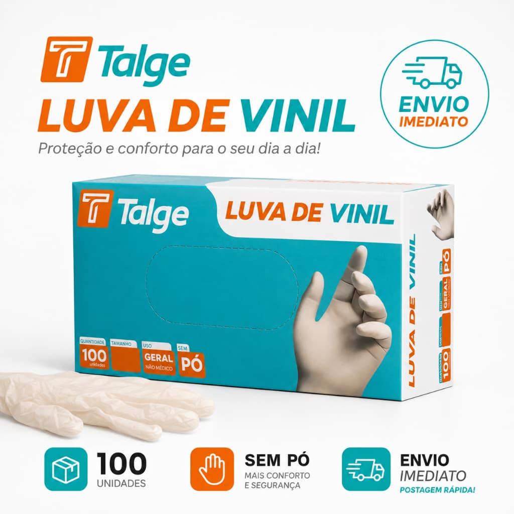 Luva Descartável Branca Luva de Vinil Sem Pó Super Resistente 100 Unidades Talge