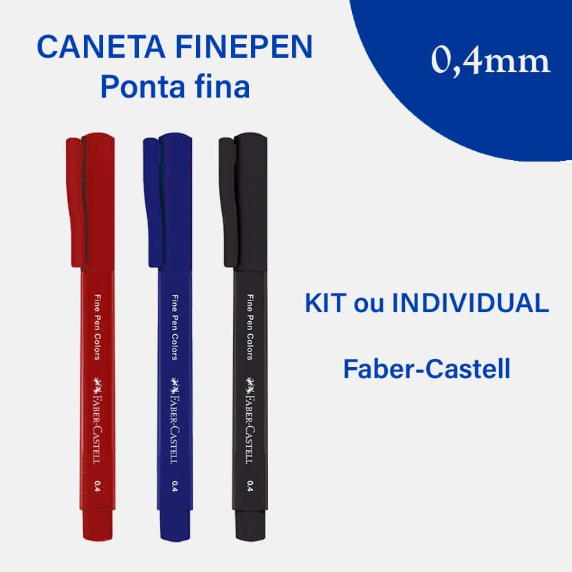 Caneta Fine Pen 0.4mm Faber-Castell Ponta Fina Escrita Lettering Papelaria Azul Preta Vermelha