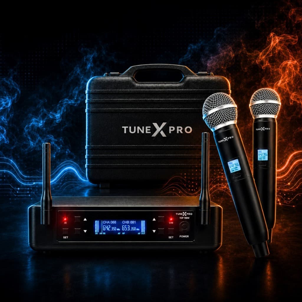 Microfone Duplo Sem Fio Tune X Pro Profissional UHF karaoke show musical palestras