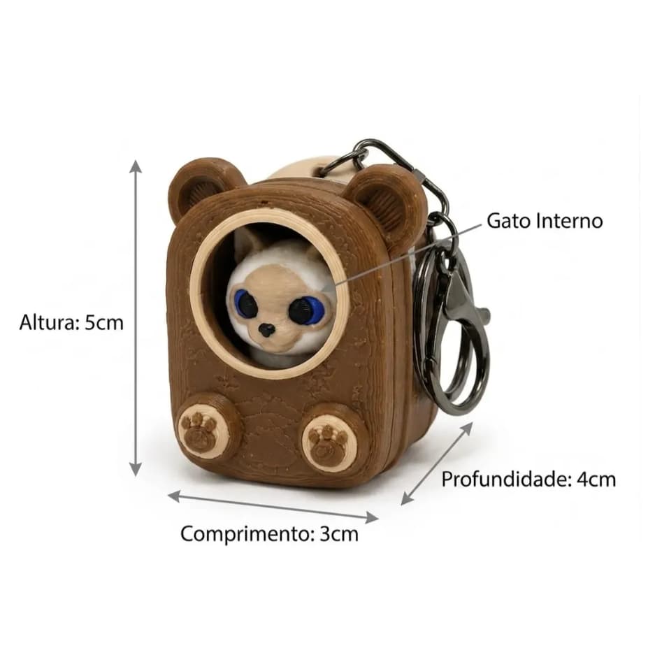 Chaveiro Interativo Gatinho ou cachorro Mochila 3d