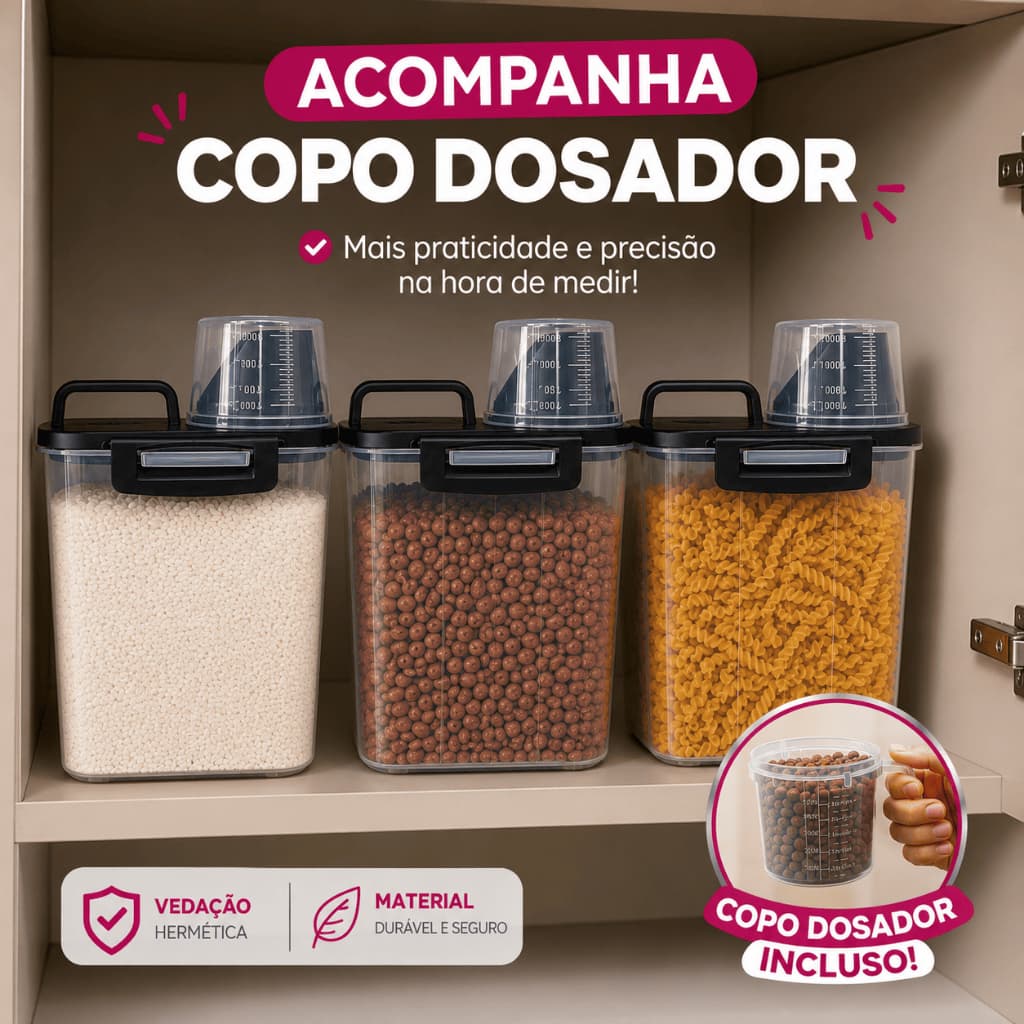 Kit pote mantimentos com Dosador 2,5 LITROS Alimento, Ração, Grãos