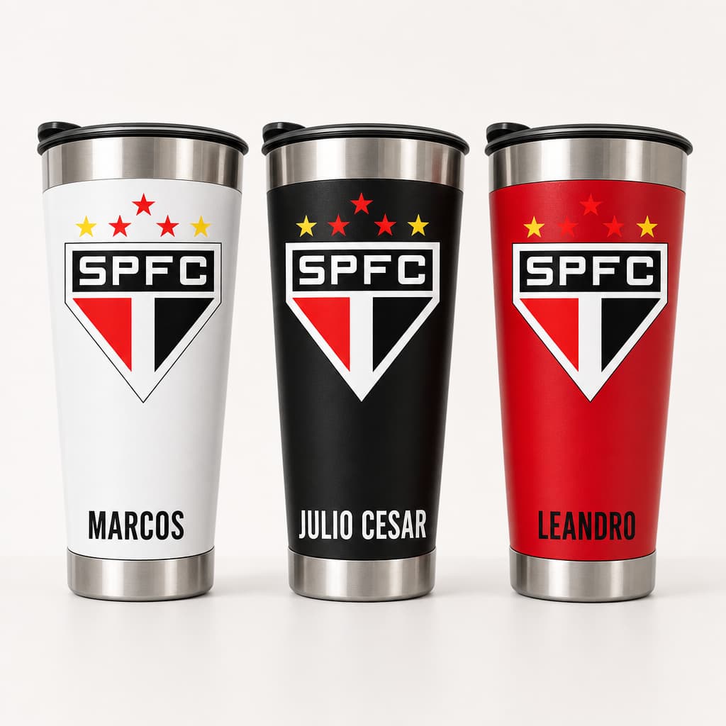 Copo Térmico Inox 473ml Personalizado São Paulo – Com Nome | Presente para Torcedor | Dia dos Pais