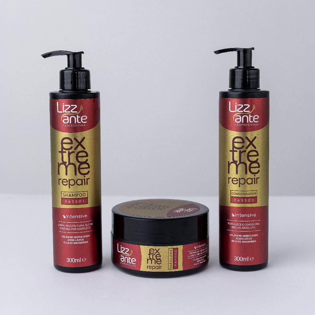 Kit Extreme Repair 300 ml Lizz ante -  Pós Química - Reconstrução Capilar - Recupera e Restaura
