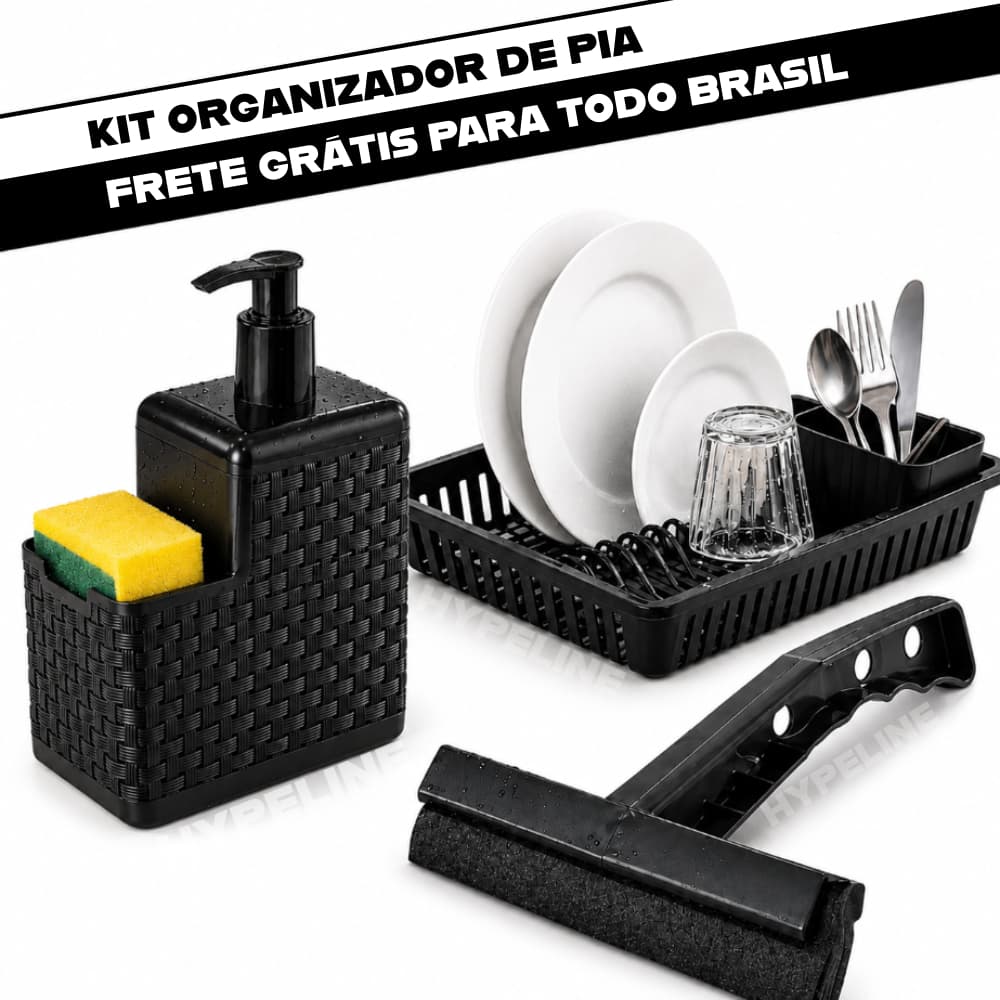 Kit Organizador Pia Cozinha Dispenser Detergente Escorredor Louça Rodo Multiuso