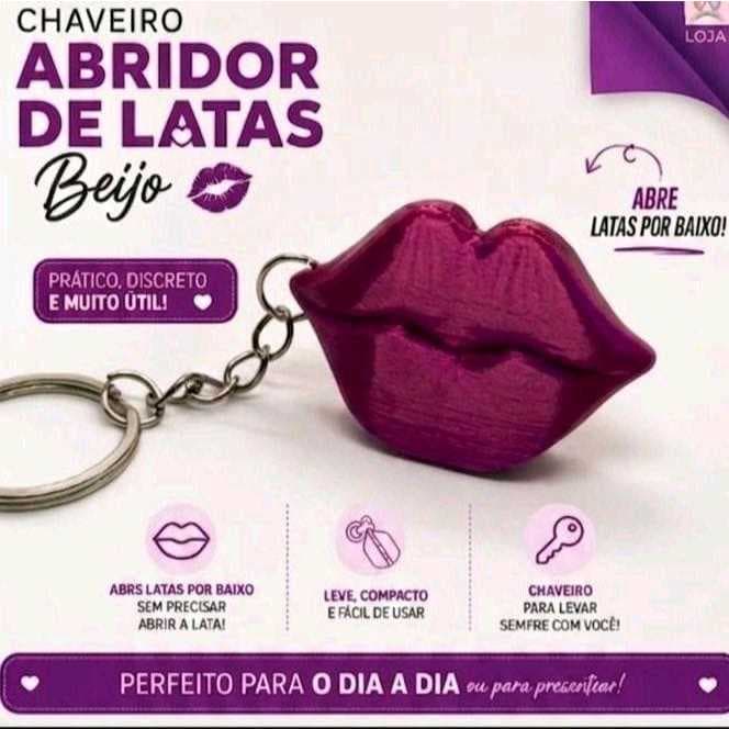 Chaveiro Abridor de Lata em Formato de Boca – Impressão 3D – Leve e Resistente