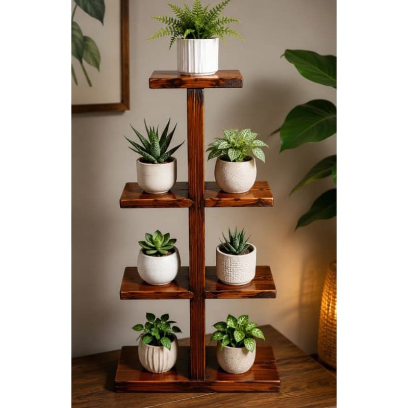 Suporte para Plantas e Suculentas em Madeira Maciça de Pinus – Envernizado (Mogno)