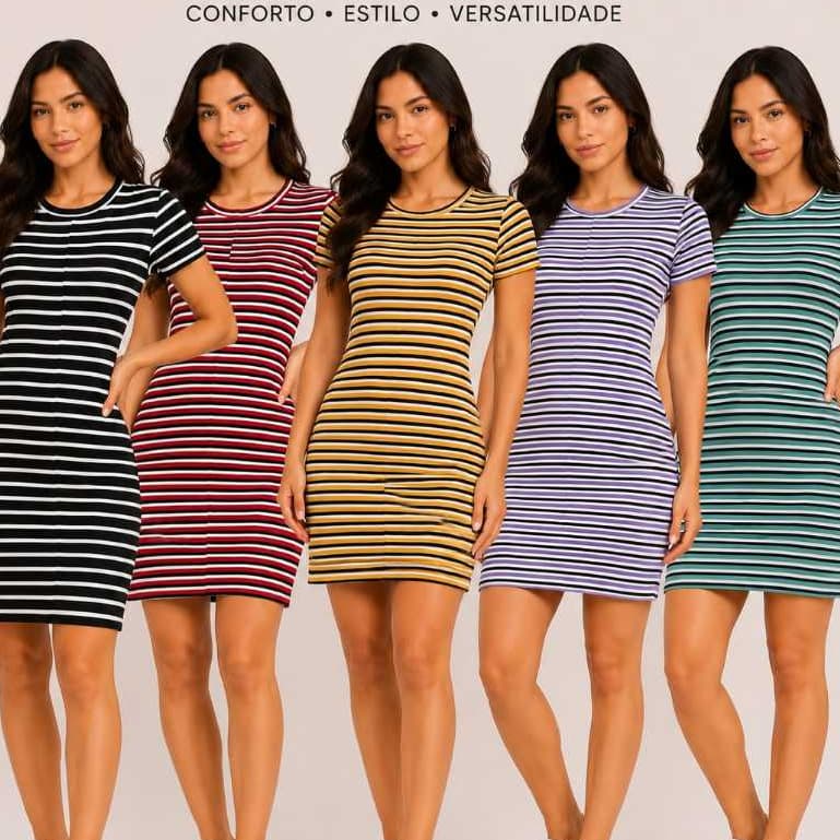 Vestido Midi Tubinho Feminino Listrado qualidade Mulher conforto