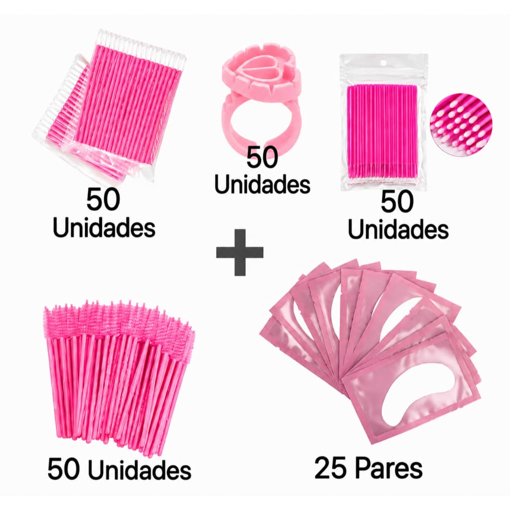 Kit Descartáveis Extensão de cílios com Aplicador Escovinha Microbrush Anéis Coração Pad Gel