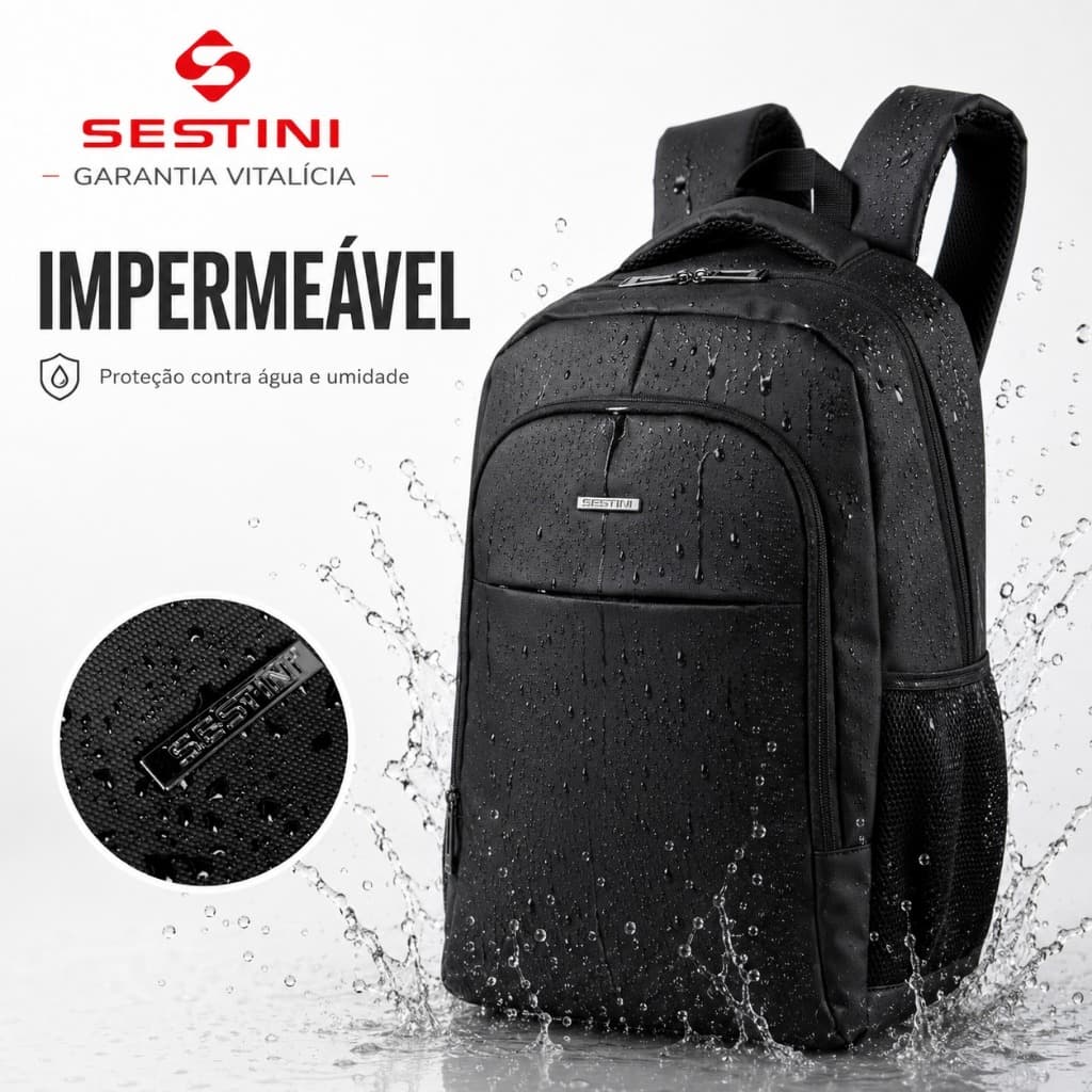 Sestini Mochila Impermeável Reforçada Original Unissex para Notebook Executiva Premium