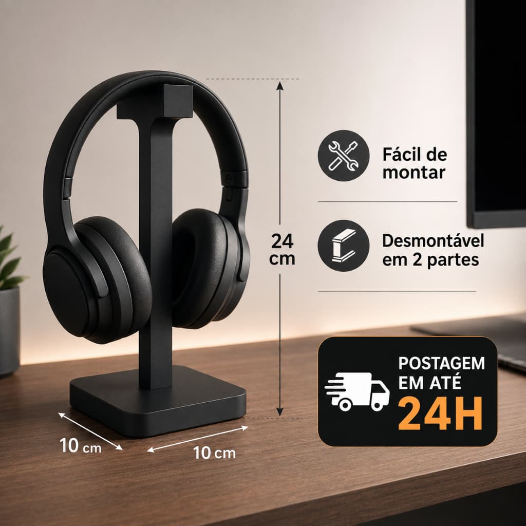 Suporte de Mesa para Fone de Ouvido Headset Gamer Organizador Escritório Home Office Preto Branco