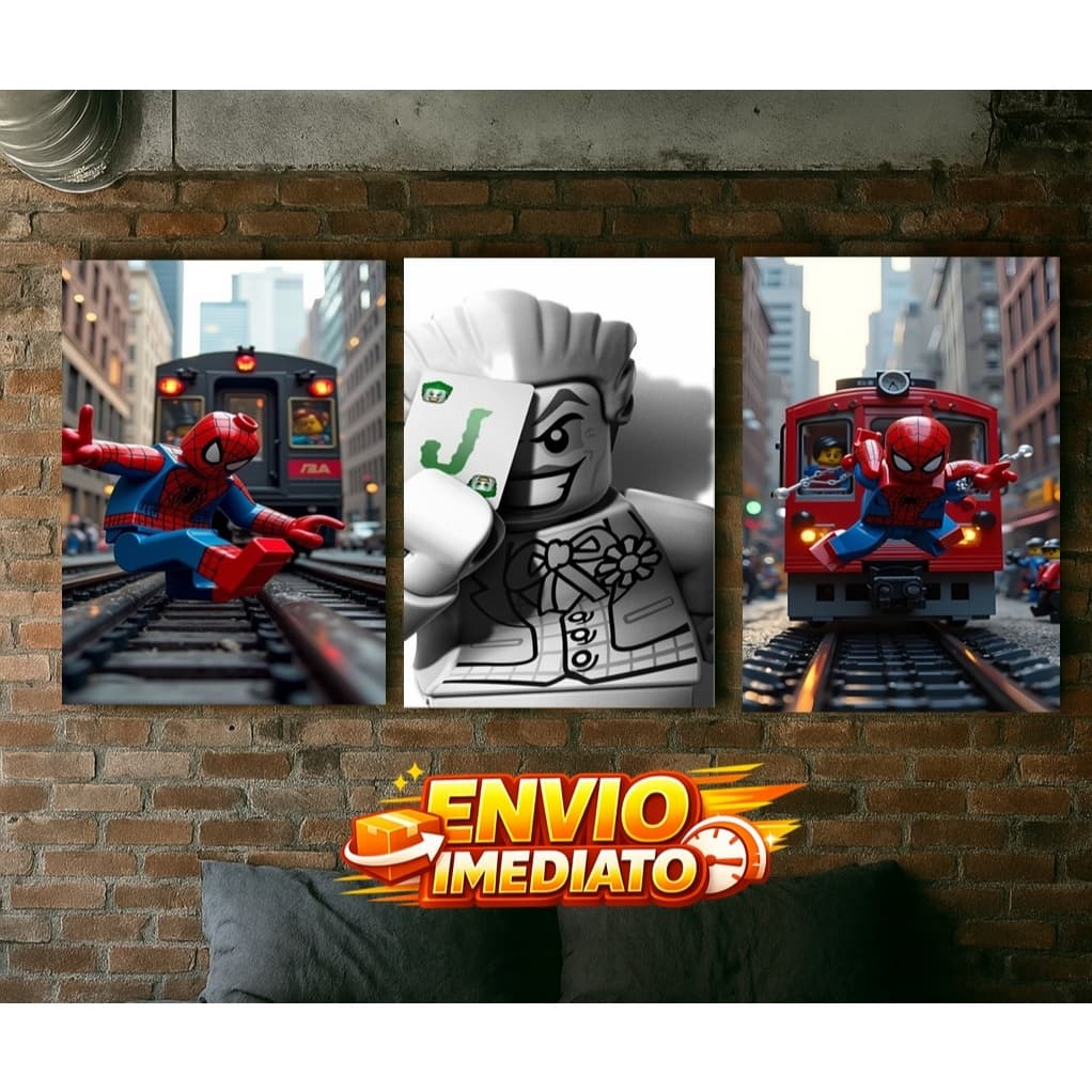 Kit 3 Quadros bonecos estilo lego heroes  MDF 20x28 Alta Qualidade