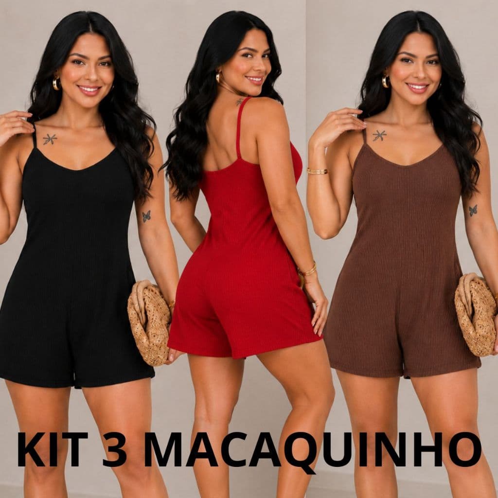 Kit 3 Macaquinhos Canelado de Alça Soltinho e confortavél de Alça para Passeios