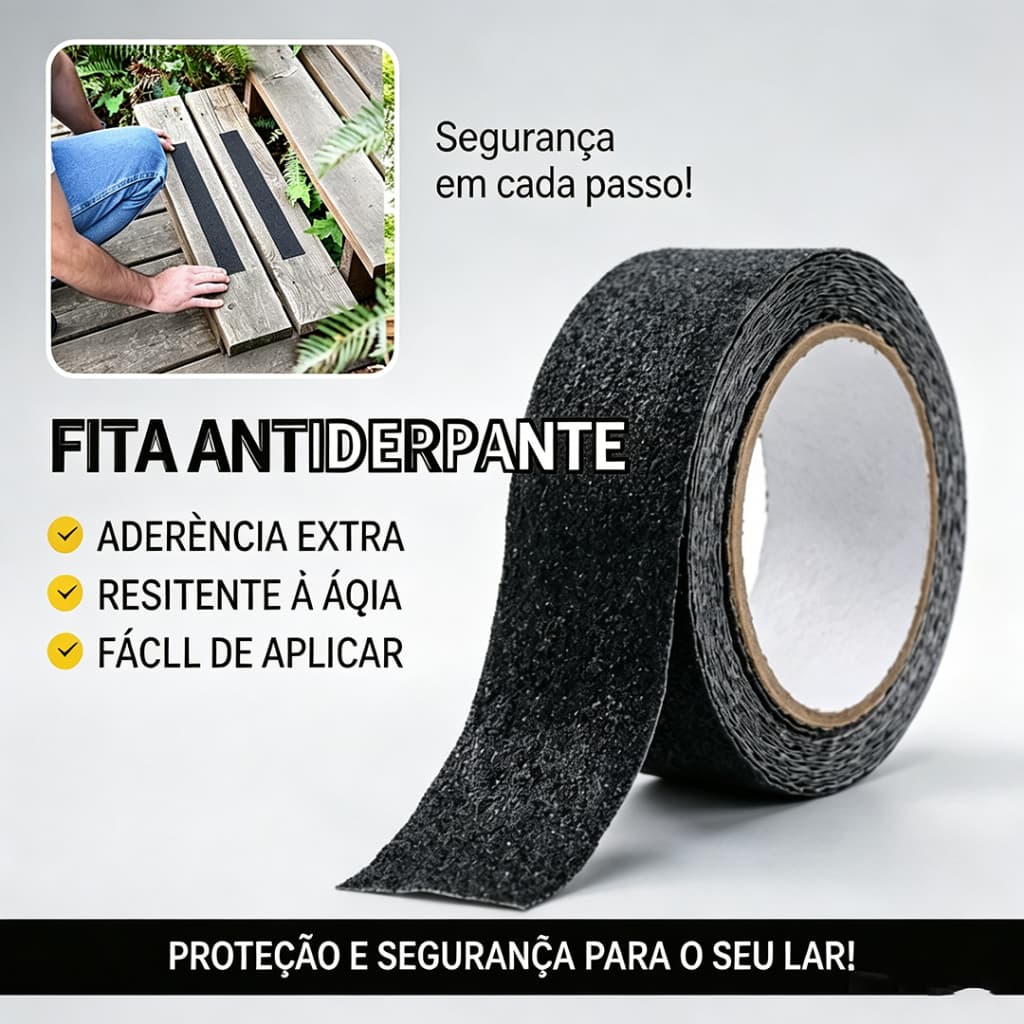 Fita Antiderrapante Adesiva - Tira de Segurança para Escadas, Degraus e Pisos - Resistente à Água e Desgaste