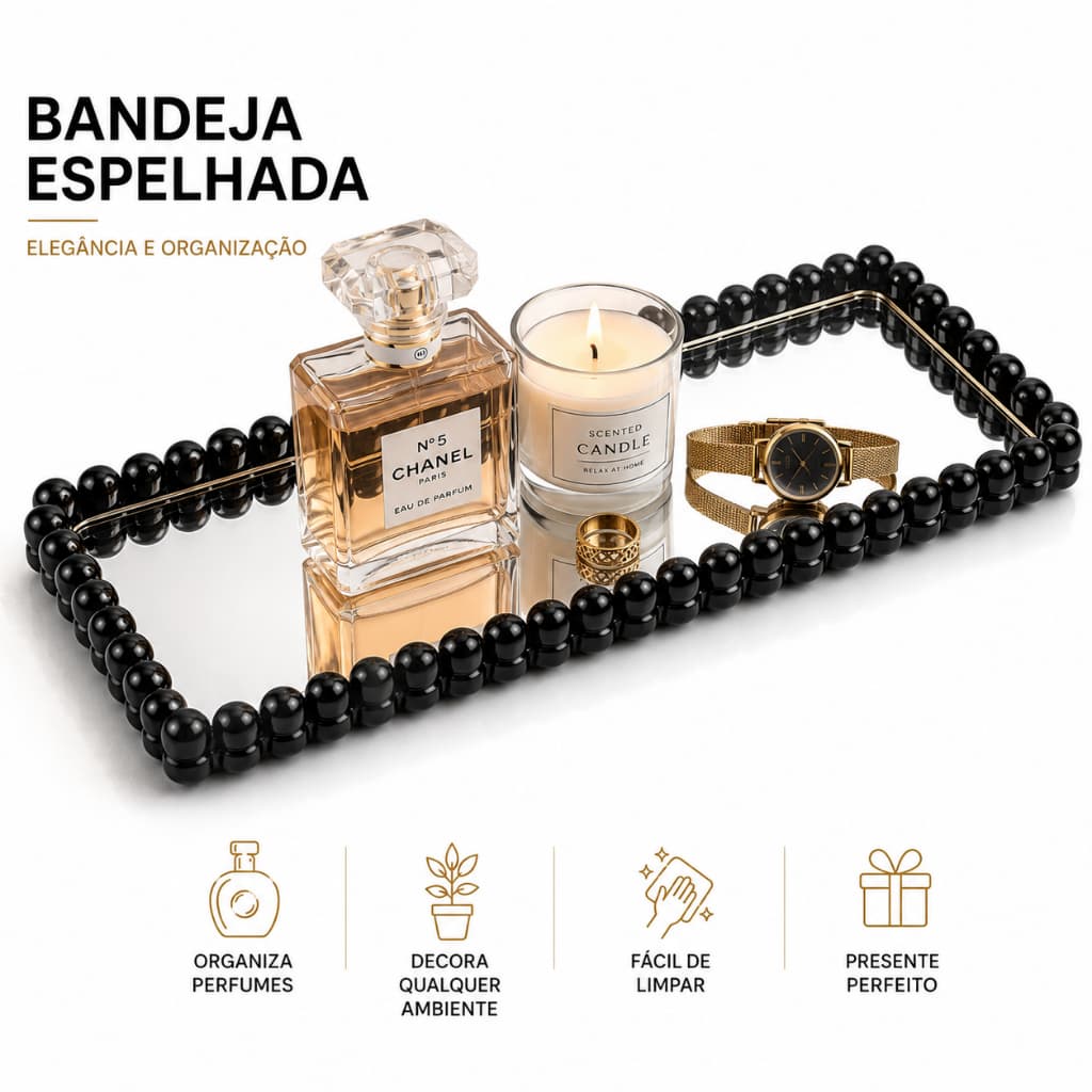 Bandeja Espelhada Decorativa Preta Porta Perfume Organizador