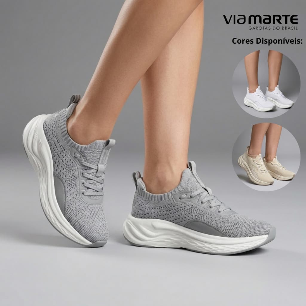 Tênis Feminino Via Marte Flatform Knit Esportivo Respirável Academia Caminhada Dia a Dia Original