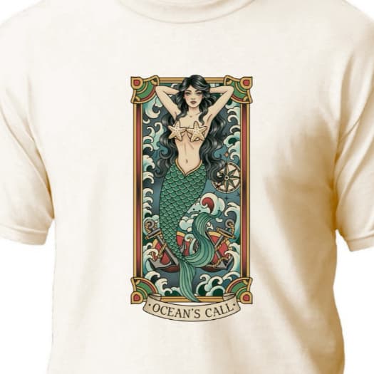 Camiseta Algodão T-shirt MARMEID SEREIA Canto Oceano Mar Rainha