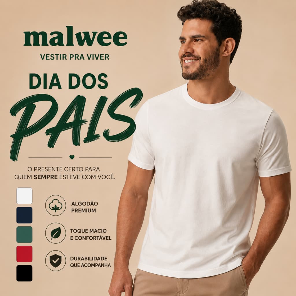 CAMISETA MALWEE DIA DOS PAIS PROMOÇÃO 100% ALGODÃO PREMIUM MASCULINA MANGA CURTA CASUAL VÁRIAS CORES - ORIGINAL