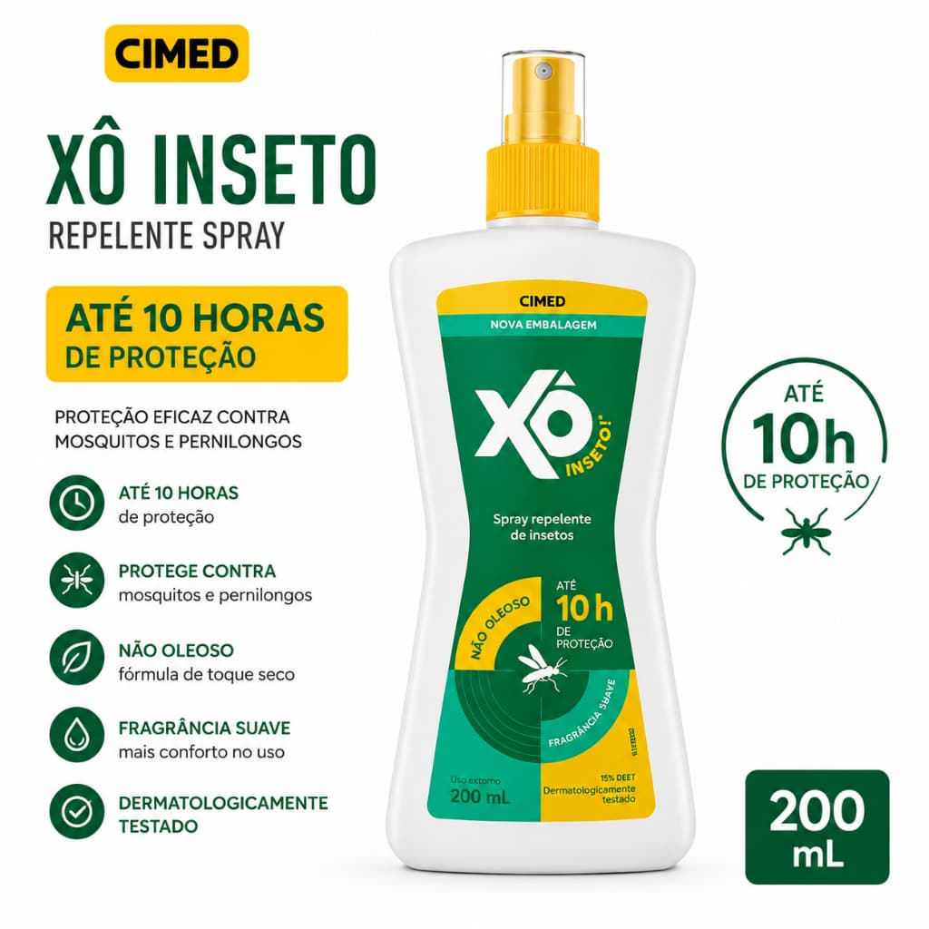 Repelente Xô Inseto Spray 200ml Cimed Até 10h de Proteção Contra Mosquitos DEET 15% Original