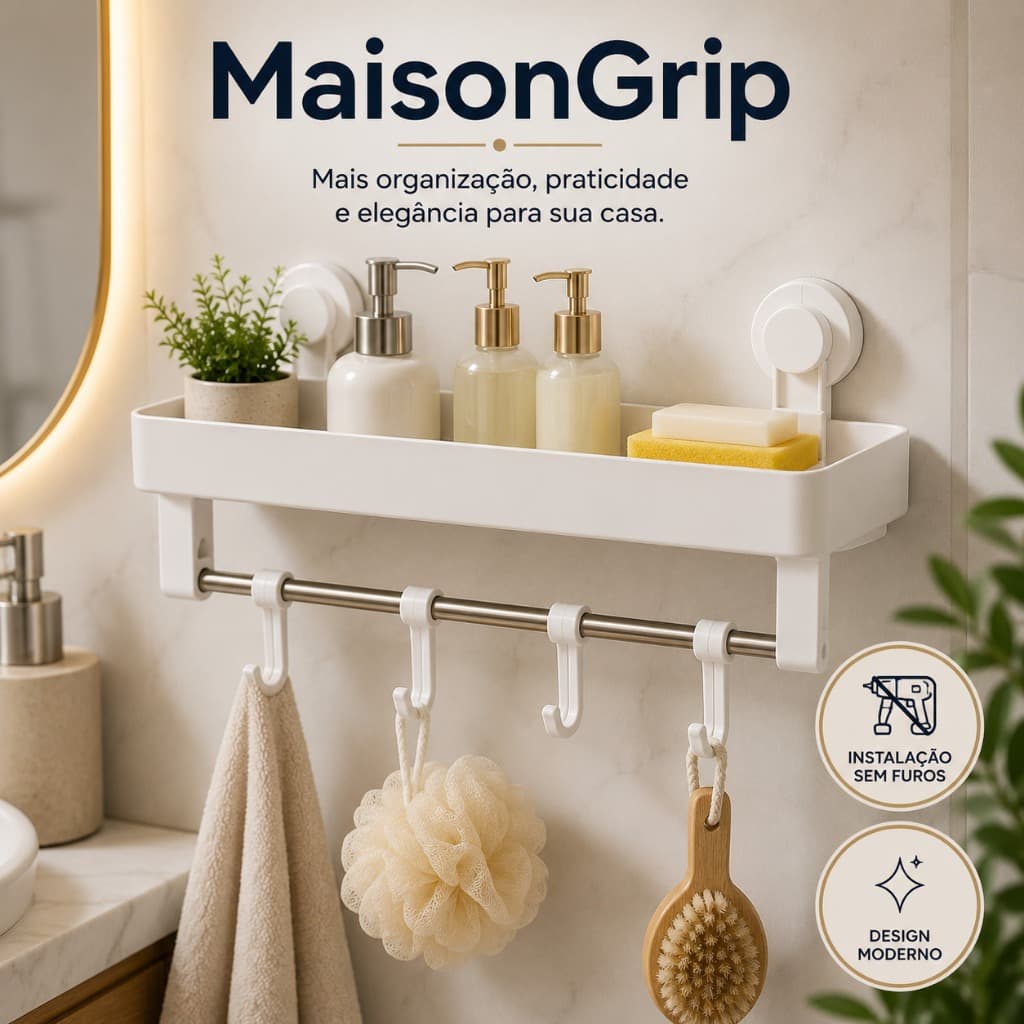 MaisonGrip Organizador Suspenso Multiuso Branco Com Ganchos Para Casa Cozinha Banheiro