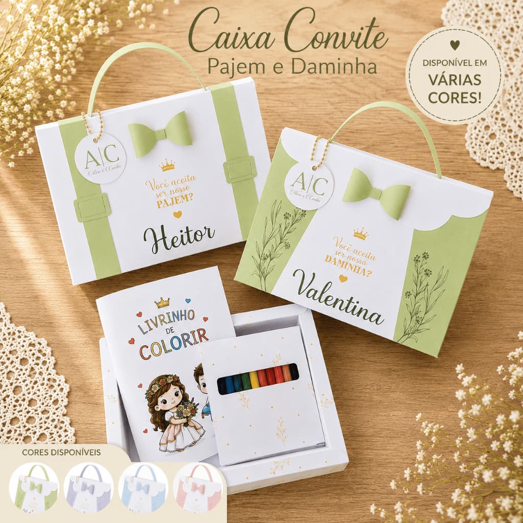 Caixa Convite Pajem e Daminha Personalizada