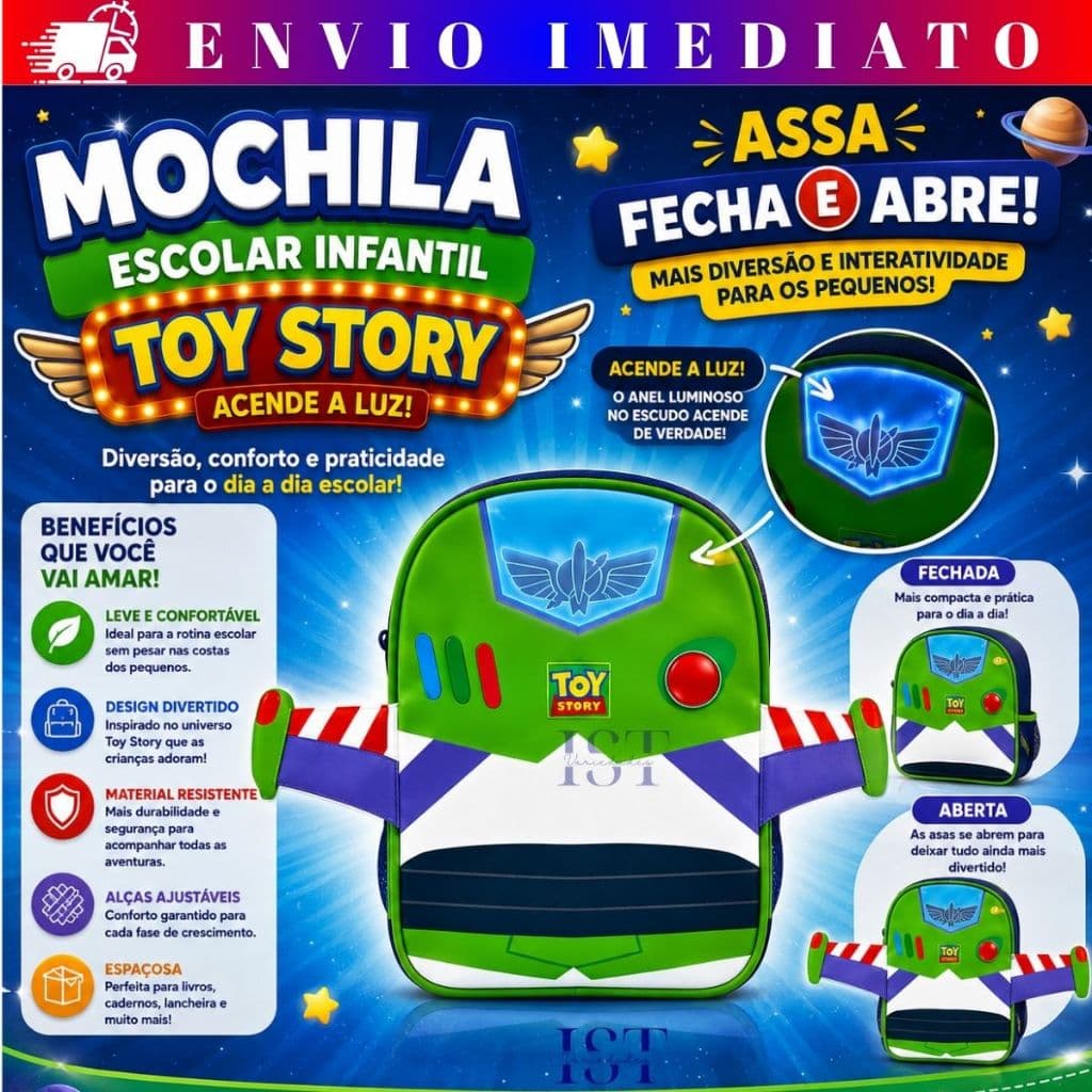 Mochila Infantil Toy Story Buzz Lightyear 3D Lançamento Oficial Escolar Passeio Costas Resistente