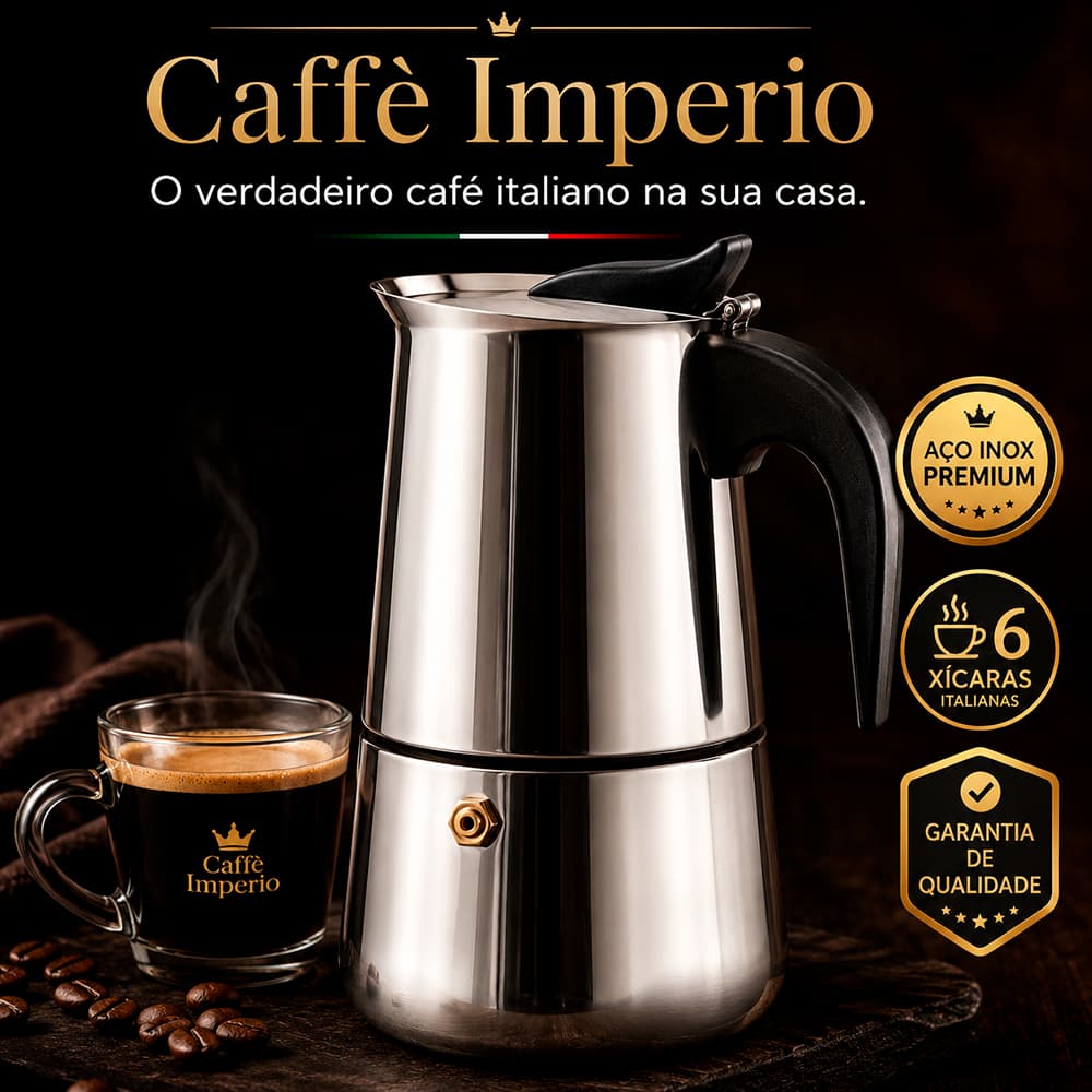 Cafeteira Italiana Inox 6 Xícaras Moka Premium Caffè Imperio Aço Inox Resistente