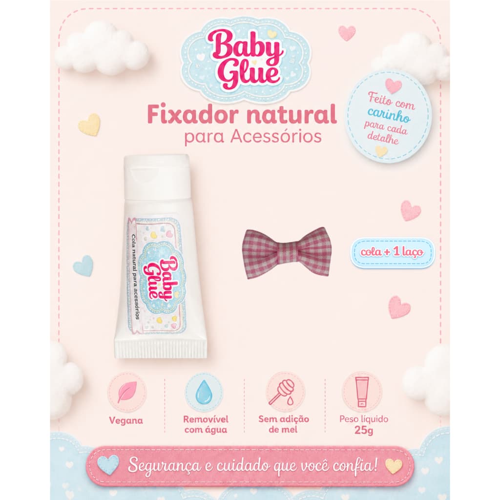 Kit Baby Glue Cola para Laço de Bebê + 1 Laço Xadrez para Recém-Nascida e Bebê Sem Cabelo