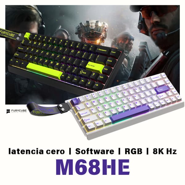 Teclado Mecânico Gamer FURYCUBE M68HE RGB RT0.01mm 8kHz Magnético Switch USB Com Fio 0 Zona Morta NKRO FPS Shooter