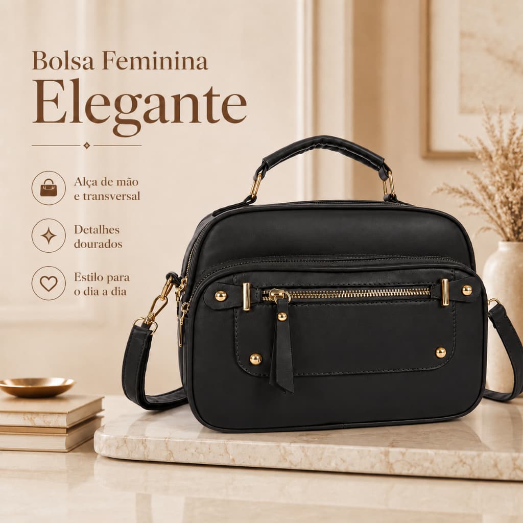 JAMI JAMI Bolsa Feminina de Mão Transversal com Vários Bolsos Alça de Ombro Ajustável Casual e Versátil em PU V2350