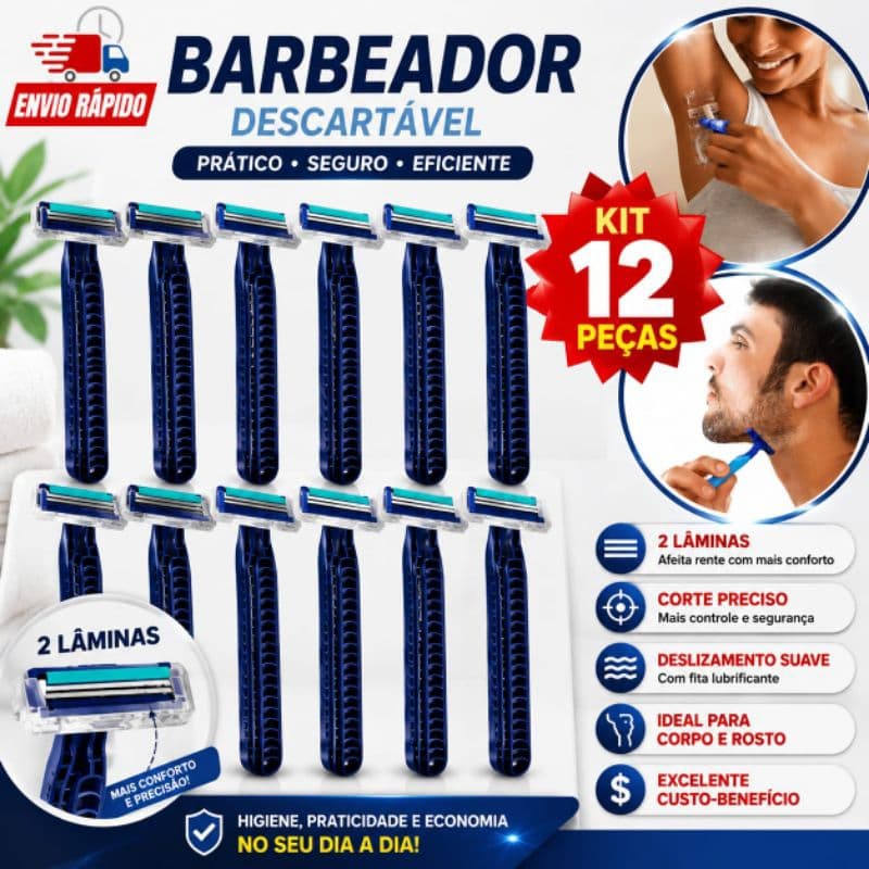 Prestobarba Para Depilar Barbear Descartável Com 12 Barbeadores com 2 Lâminas  Depilação Tirar Pelos Laboratório Estúdio