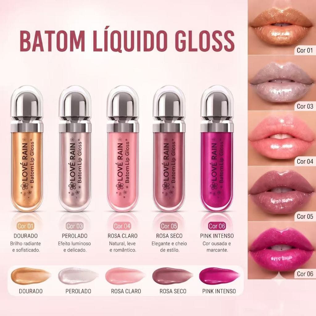 Batom Líquido Glitter Diamante | Efeito Metálico Perolado | Longa Duração | À Prova d'Água | Lip Gloss Hidratante