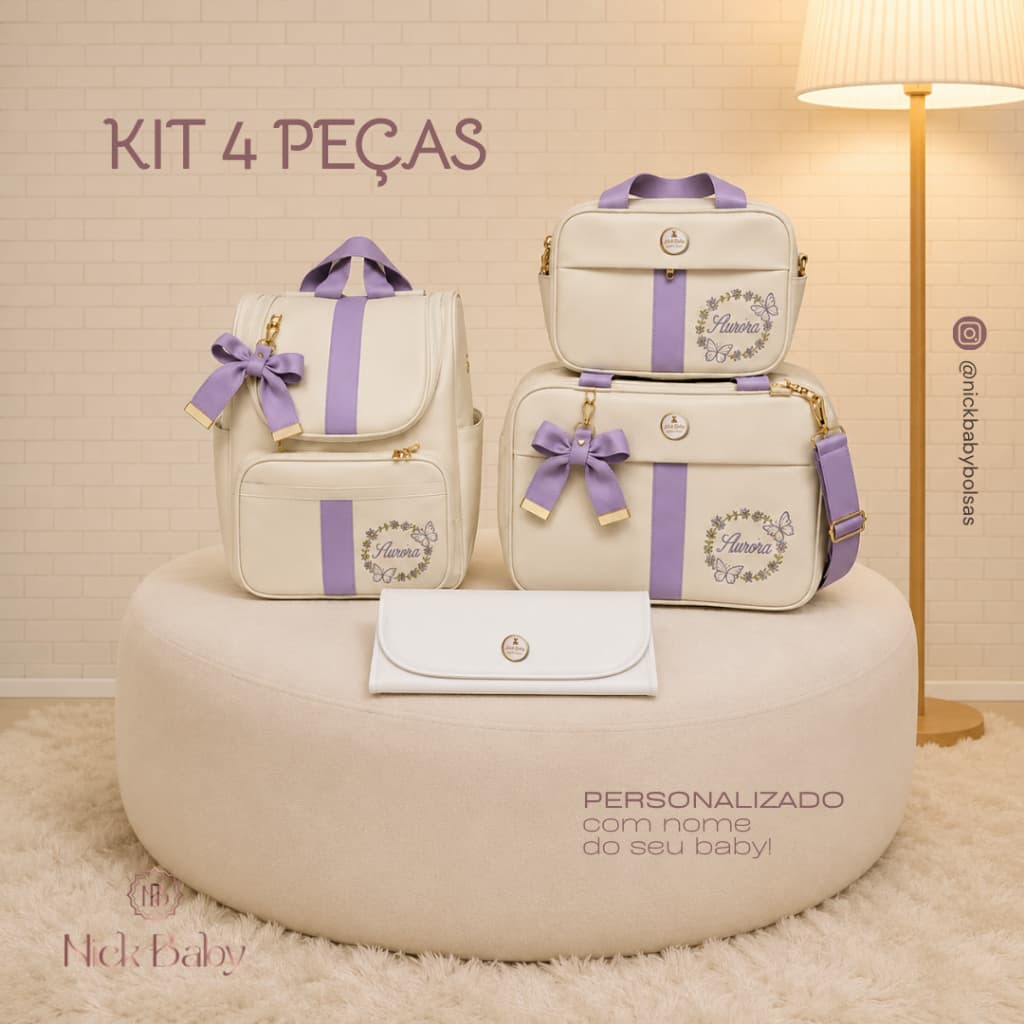KIT DE BOLSAS MATERNIDADE LUXO 4 PEÇAS PERSONALIZADO