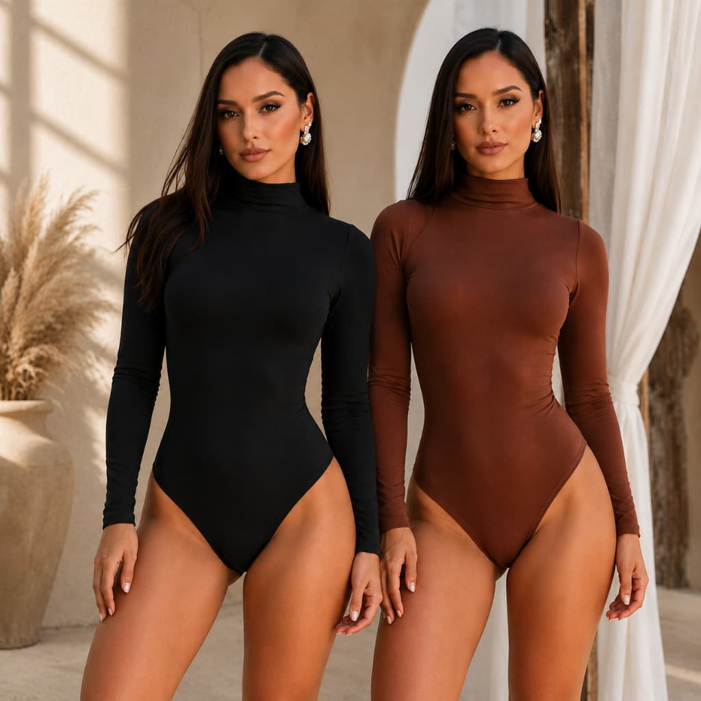Body Feminino Manga Longa Gola Cacharrel Gola Alta Suplex Body Básico Elegante