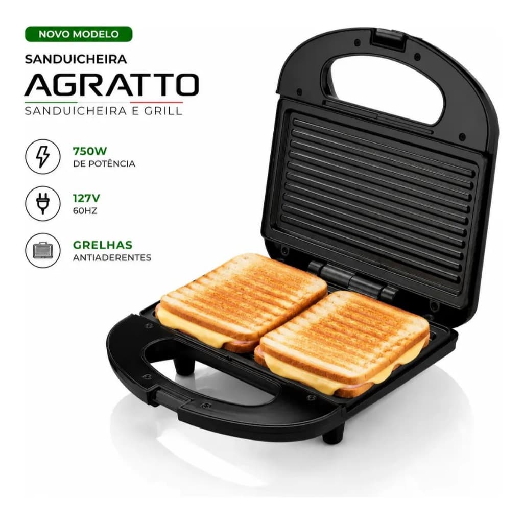 Grill e Sanduicheira Assa dos Dois Lados Iguais 127v