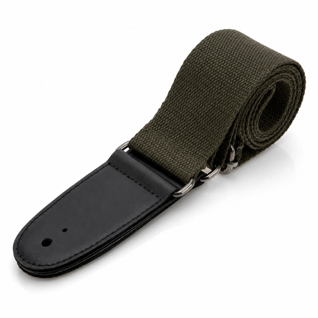 Correia Alça Em Algodão Profissional Com Regulador em Aço Para Violão Guitarra - Verde Oliva