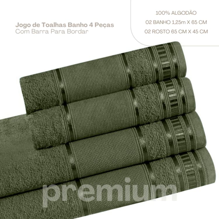 Jogo De Banho 04 Toalhas Felpudas 100% Algodão 2 Banho + 2 Rosto Linha Premium