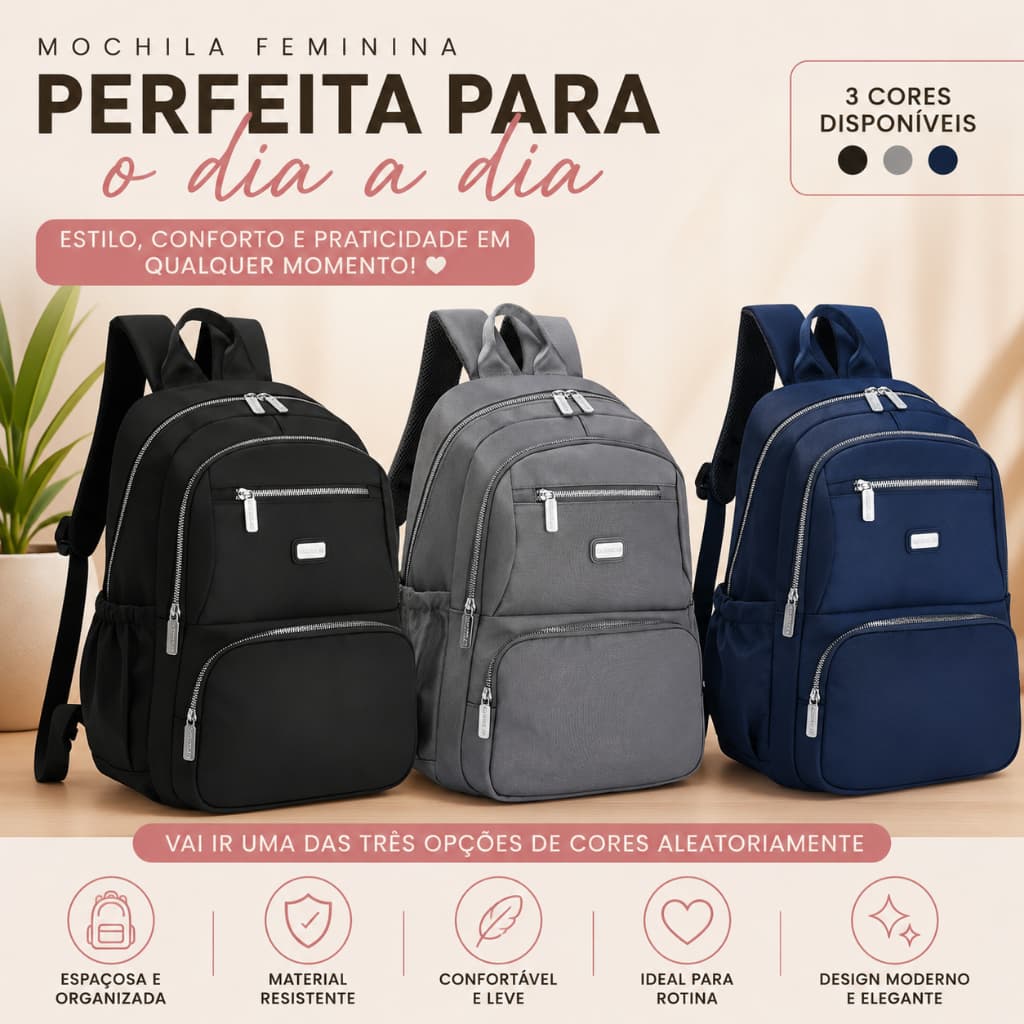 Mochila Viagem Feminina Multifuncional Reforçada Impermeável Expansível trabalho
