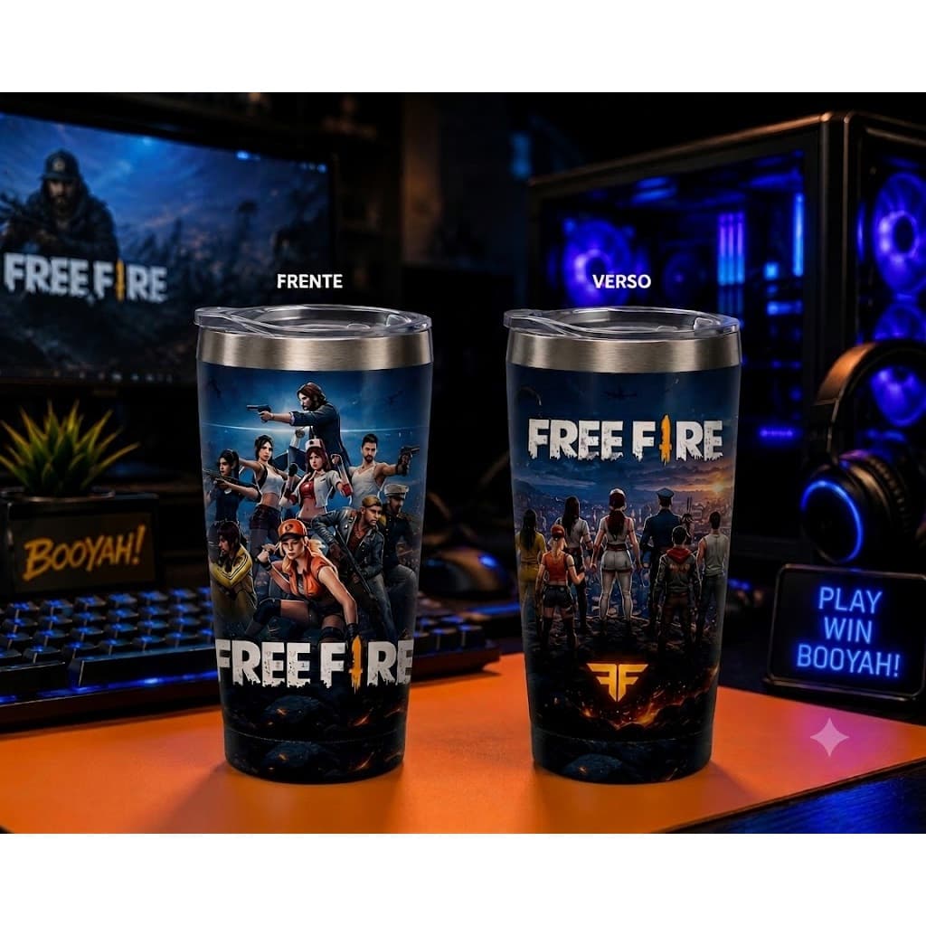 Copo Térmico De Games 360ml Em Aço Inox Com Tampa Transparente Resistente Ideal Para Jogadores E Para O Dia a Dia