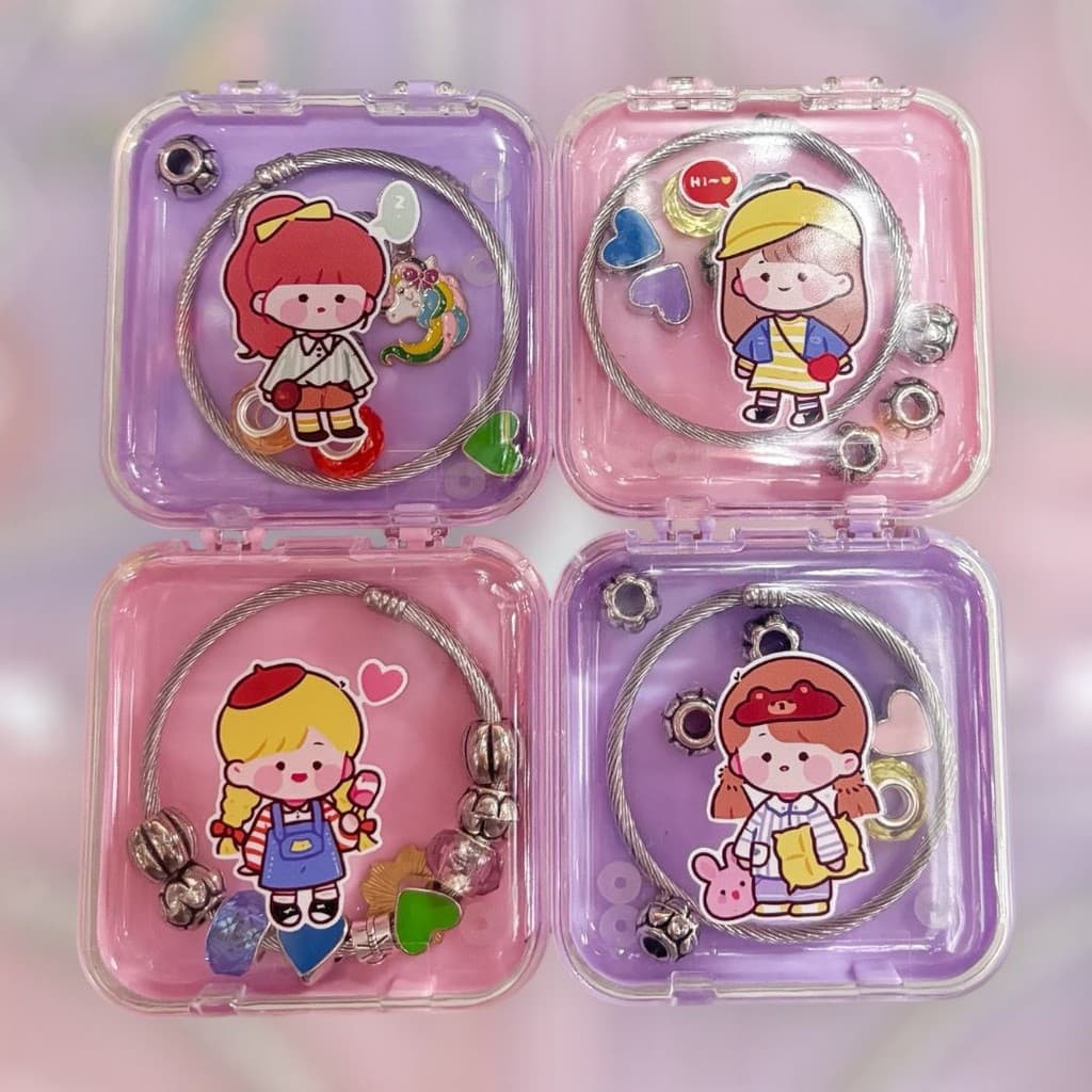 Pulseira Prata Infantil Com Pedras Pratas e Contas Coloridas